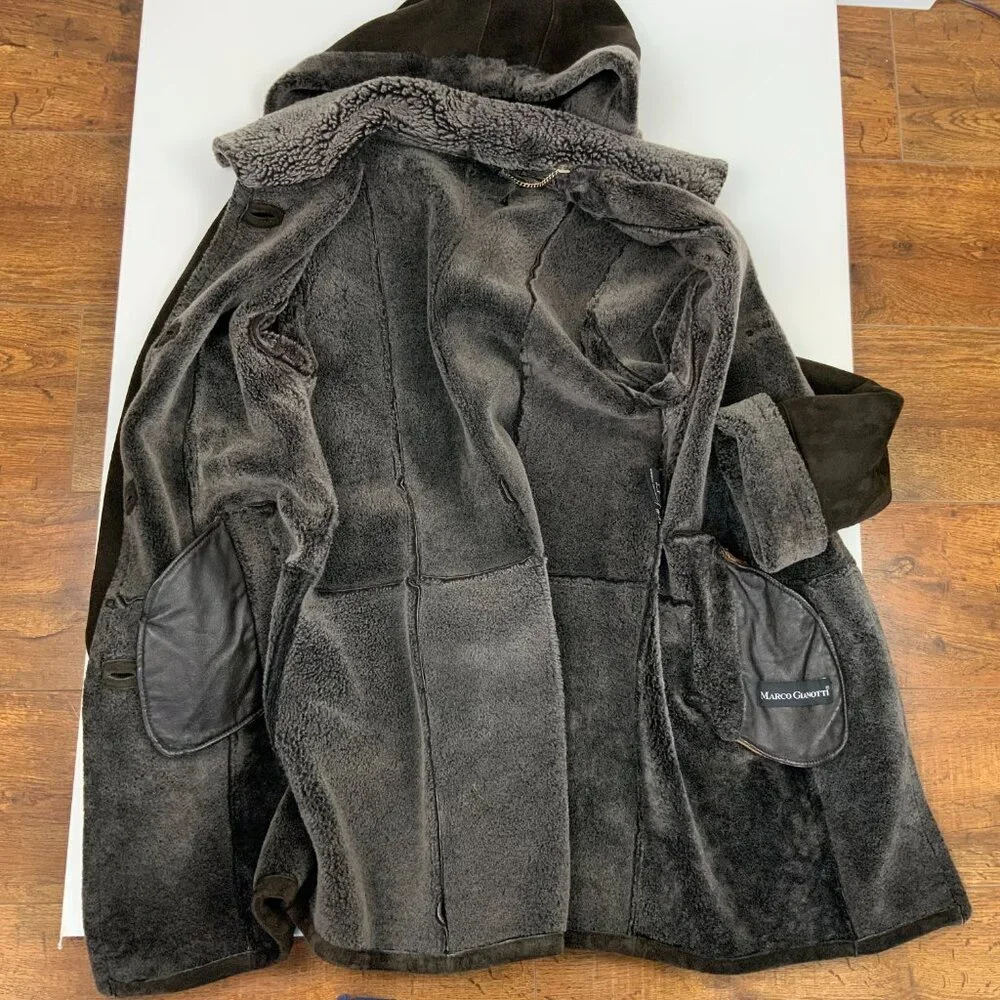 Marco Gianotti Macy's Brown Genuine Sherling Hooded Coat Sz 8 - Picture 2 of 16